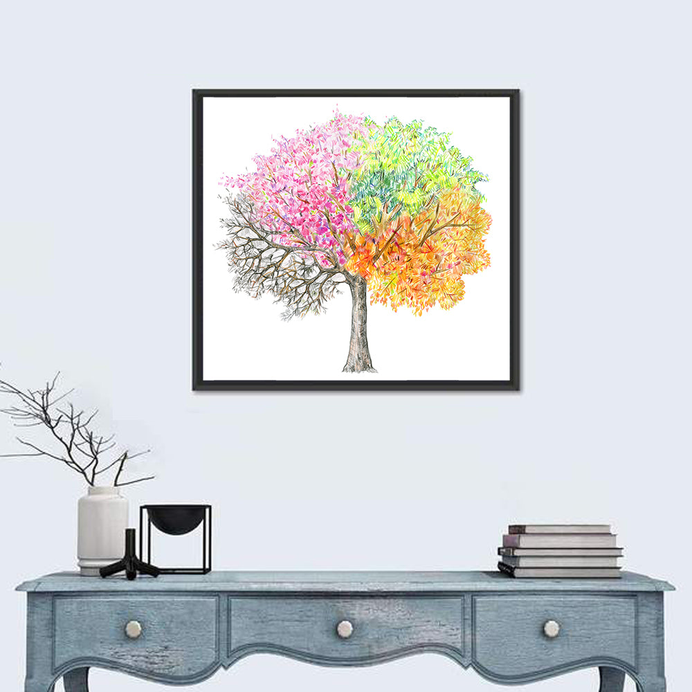Four Seasons Tree Illustration Wall Art