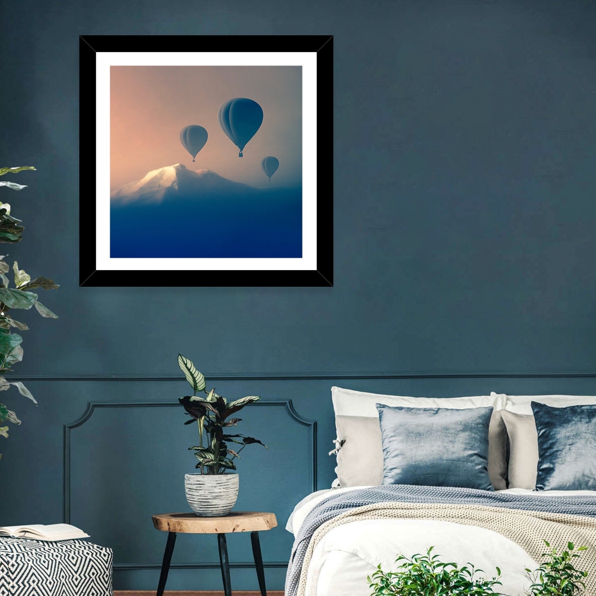 Three Hot Air Balloons Over Misty Peak Wall Art