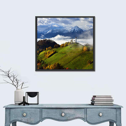Jamnik Church on Misty Hill Wall Art