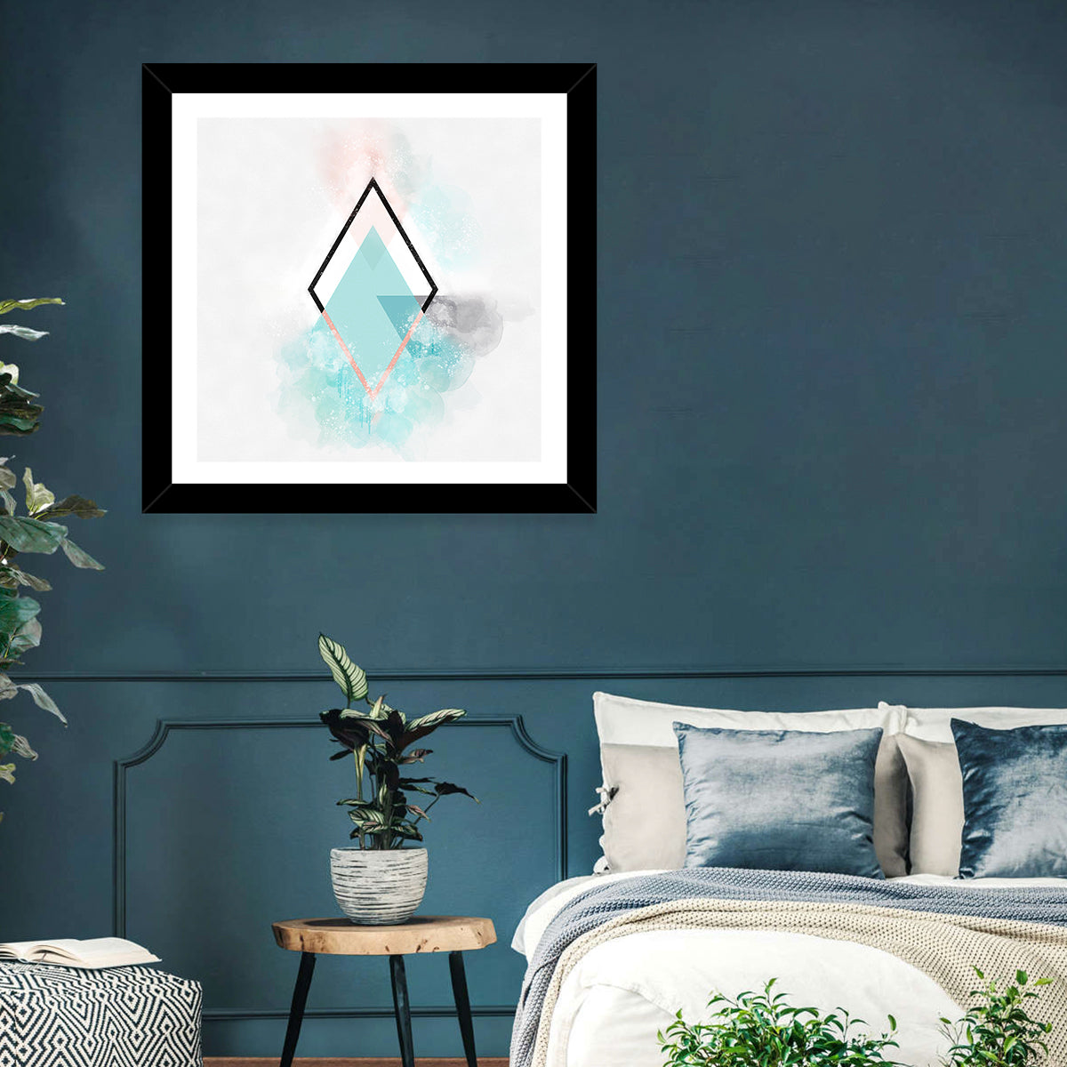 Scandinavian Diamond Geometry Wall Art in a room, square