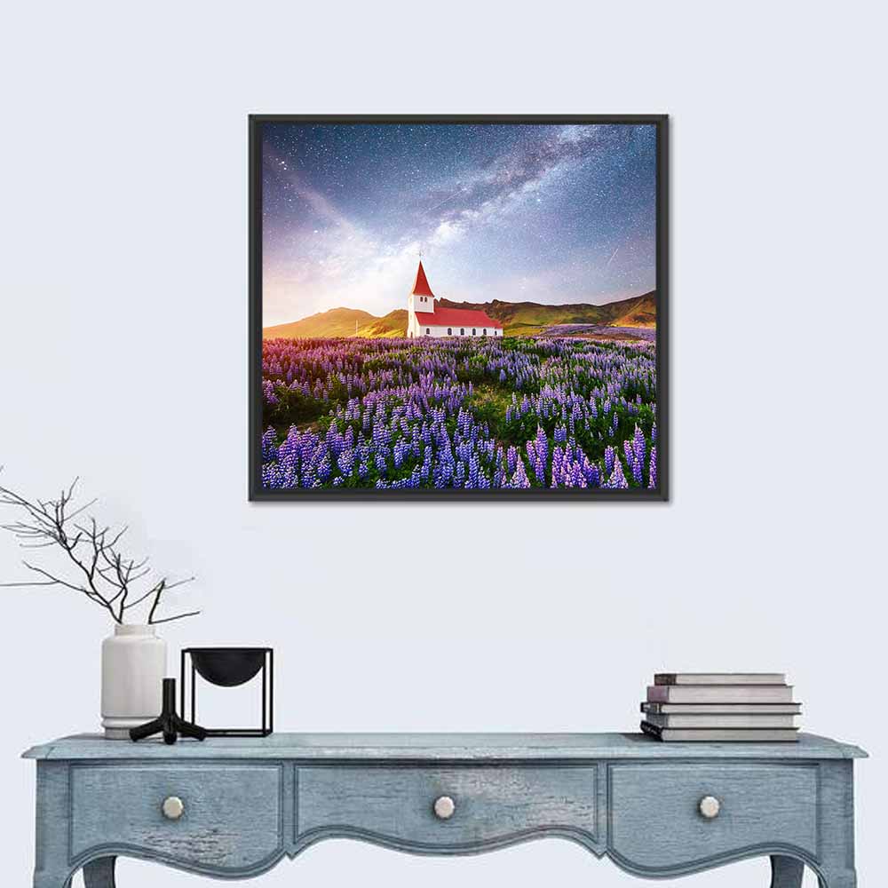 Vik I Myrdal Church Under Milky Way Wall Art