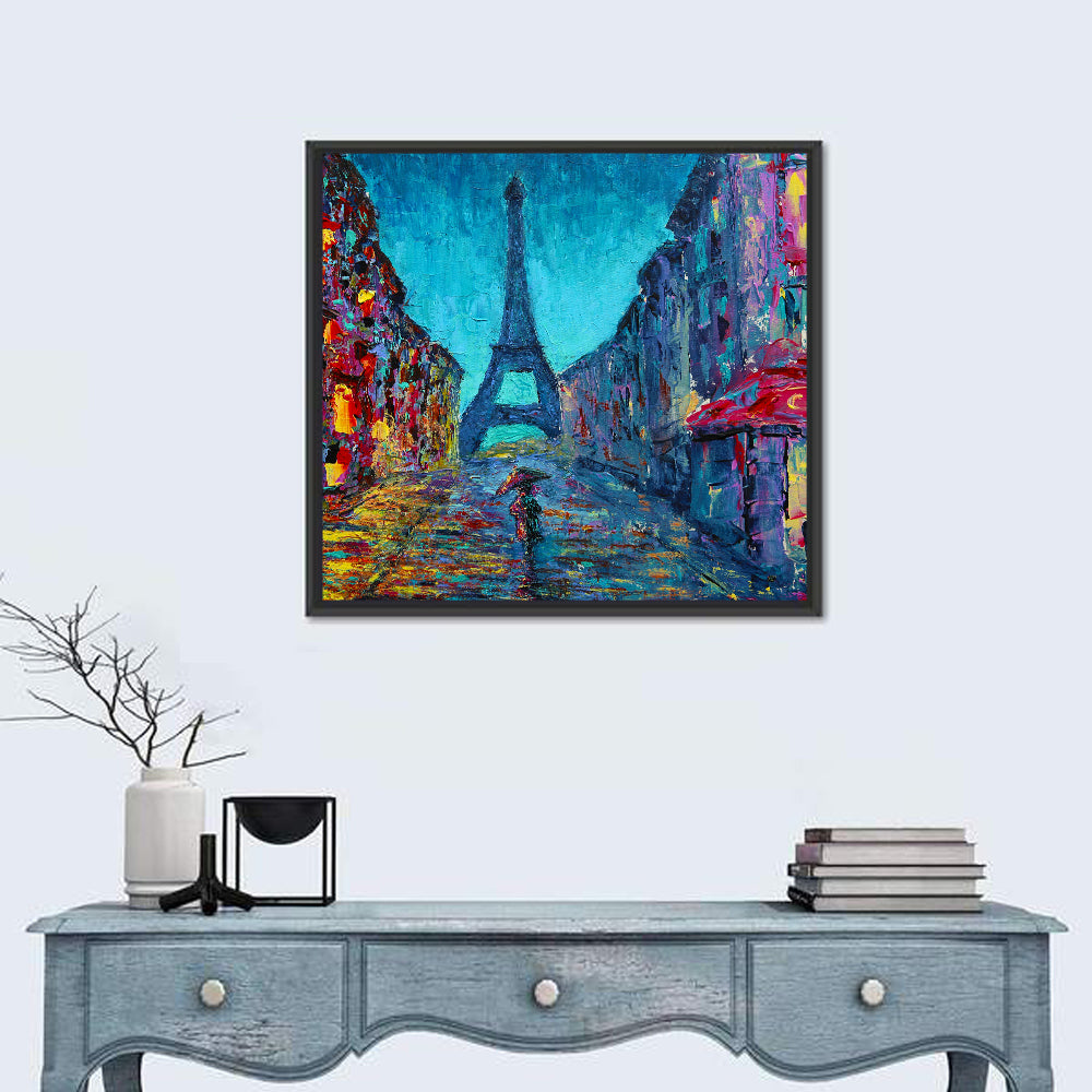 Rainy Paris Street with Eiffel Tower Wall Art