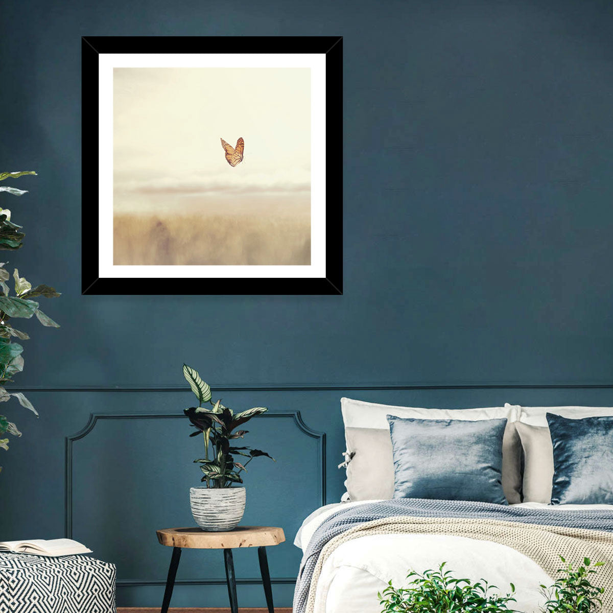 Monarch Over Beige Field Wall Art