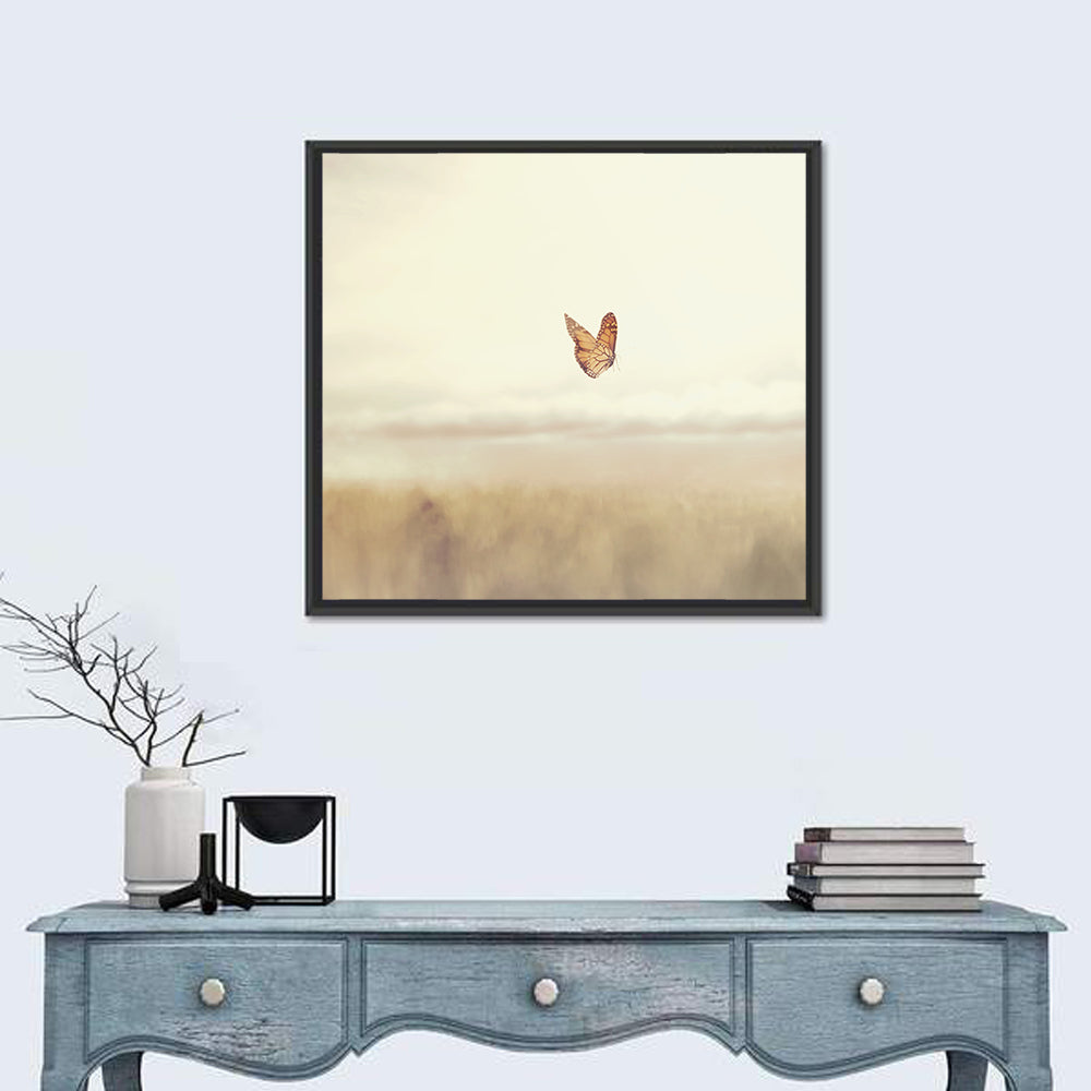 Monarch Over Beige Field Wall Art