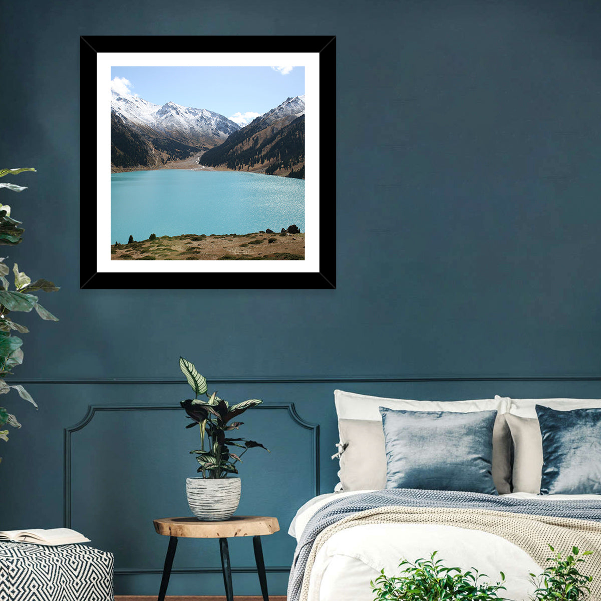 Big Almaty Lake Wall Art in a room, square