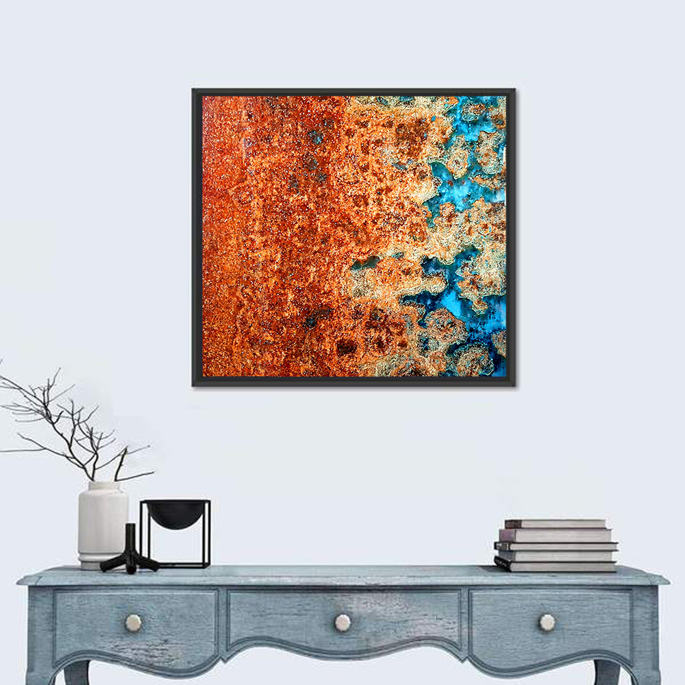 Oxidized Steel Abstract Wall Art in a room, square