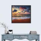 Golden Hour Beach Waves Under Cloudy Sky Wall Art