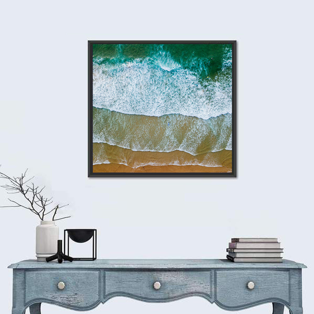 Aerial Teal Beach with Surfers Wall Art