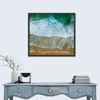 Aerial Teal Beach with Surfers Wall Art