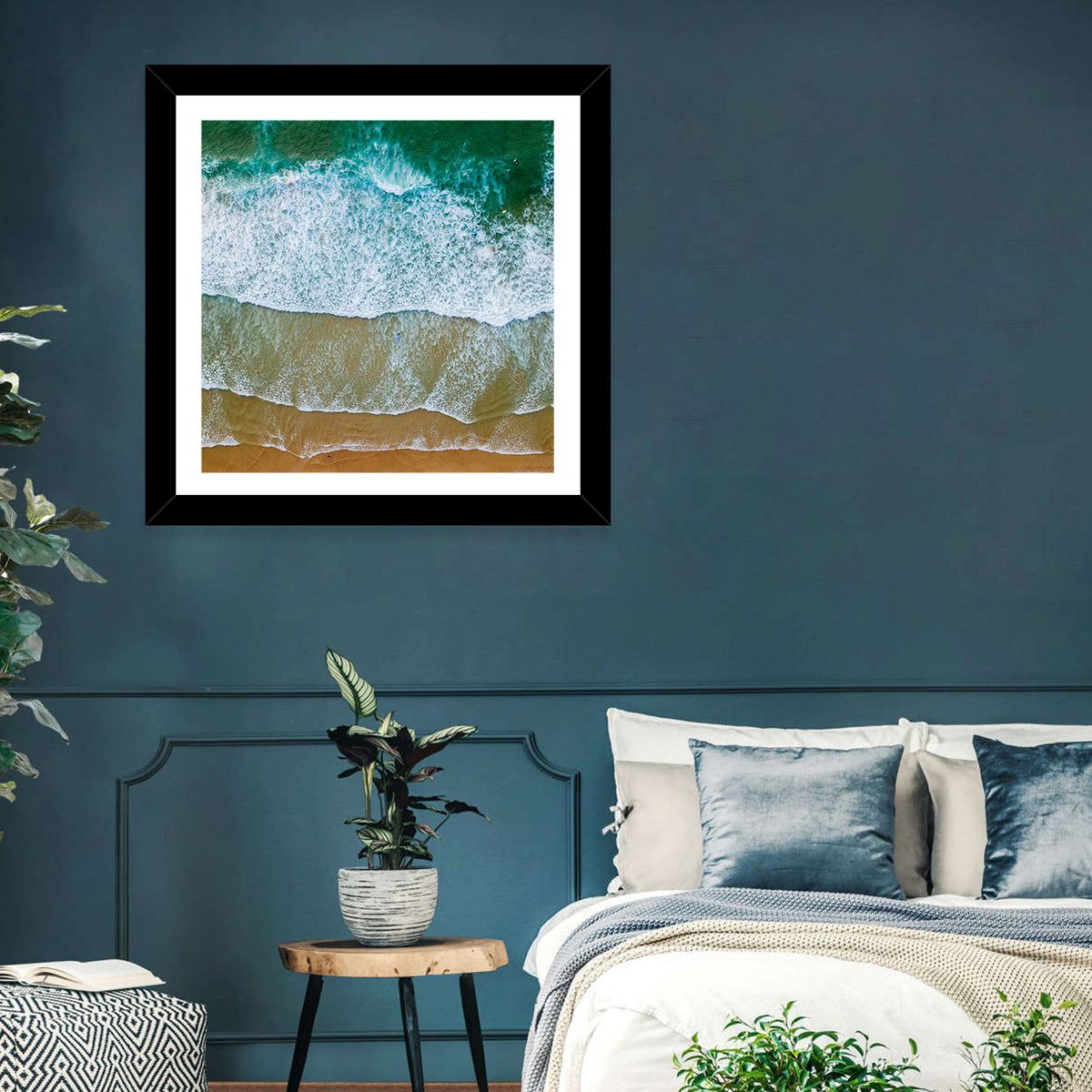 Aerial Teal Beach with Surfers Wall Art
