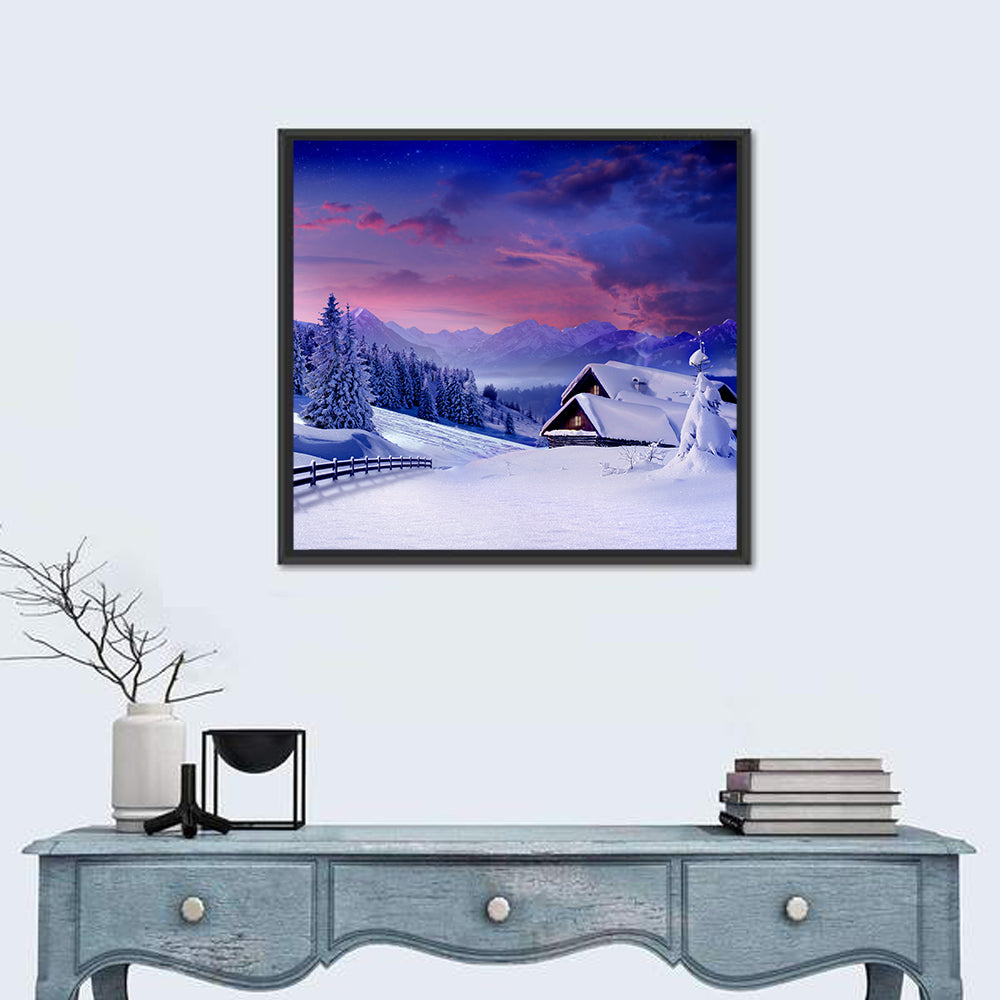 Snowy Mountain Cabin Wall Art