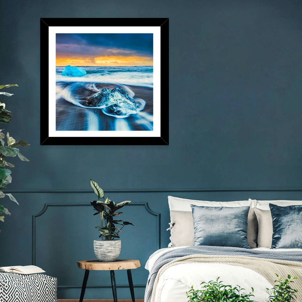 Diamond Beach Ice at Dusk Wall Art