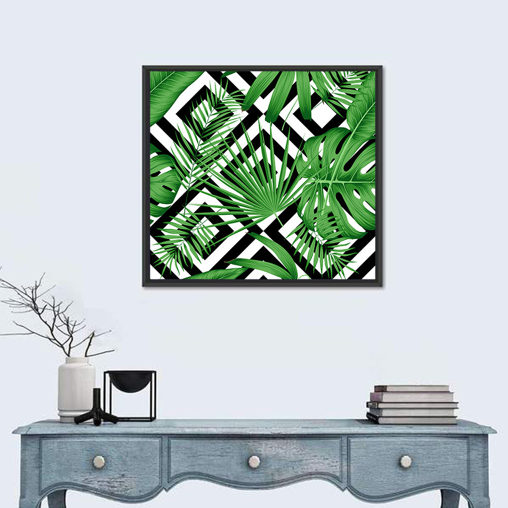 Tropical Geometric Leaves Pattern Wall Art