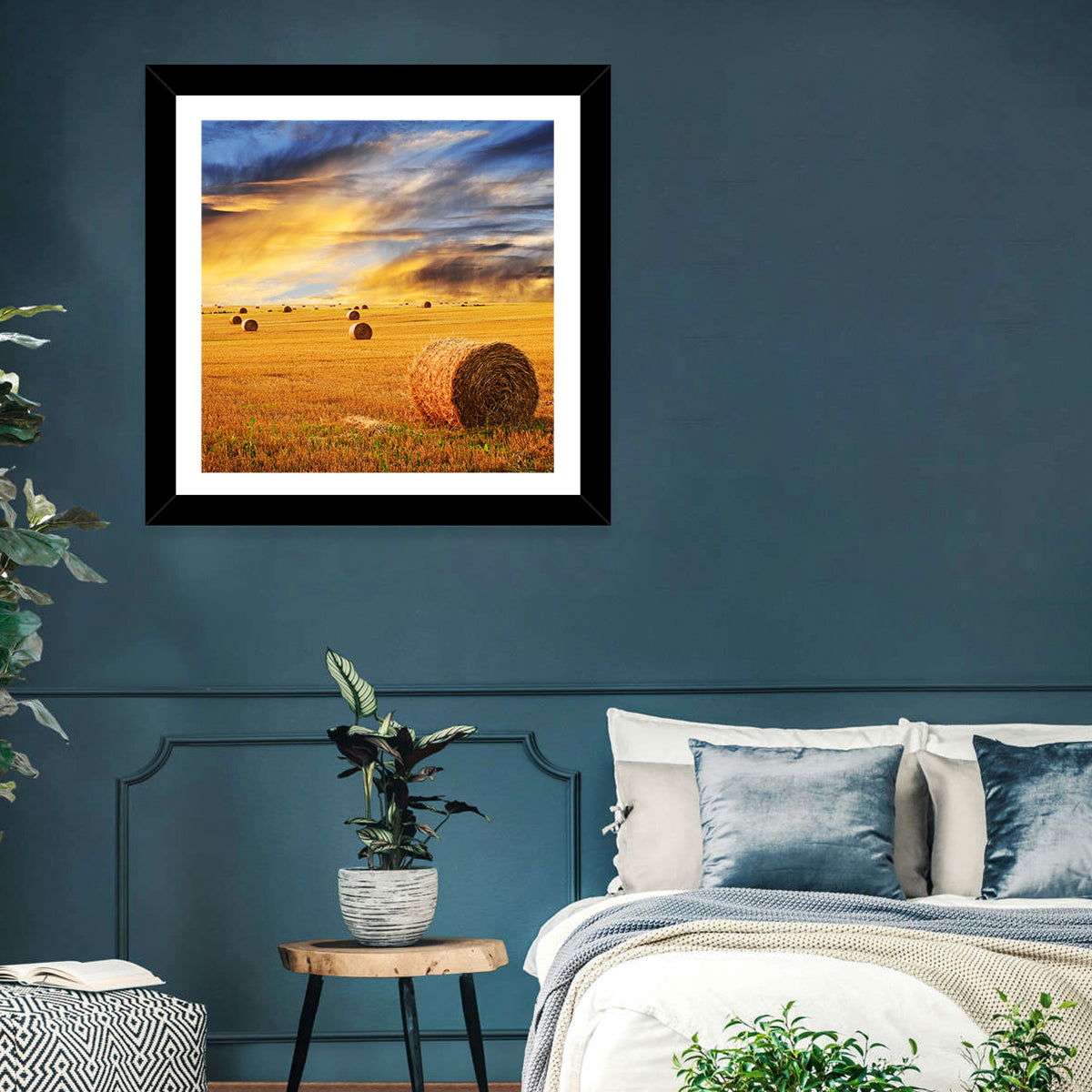 Sunset Over Hay Bales Wall Art