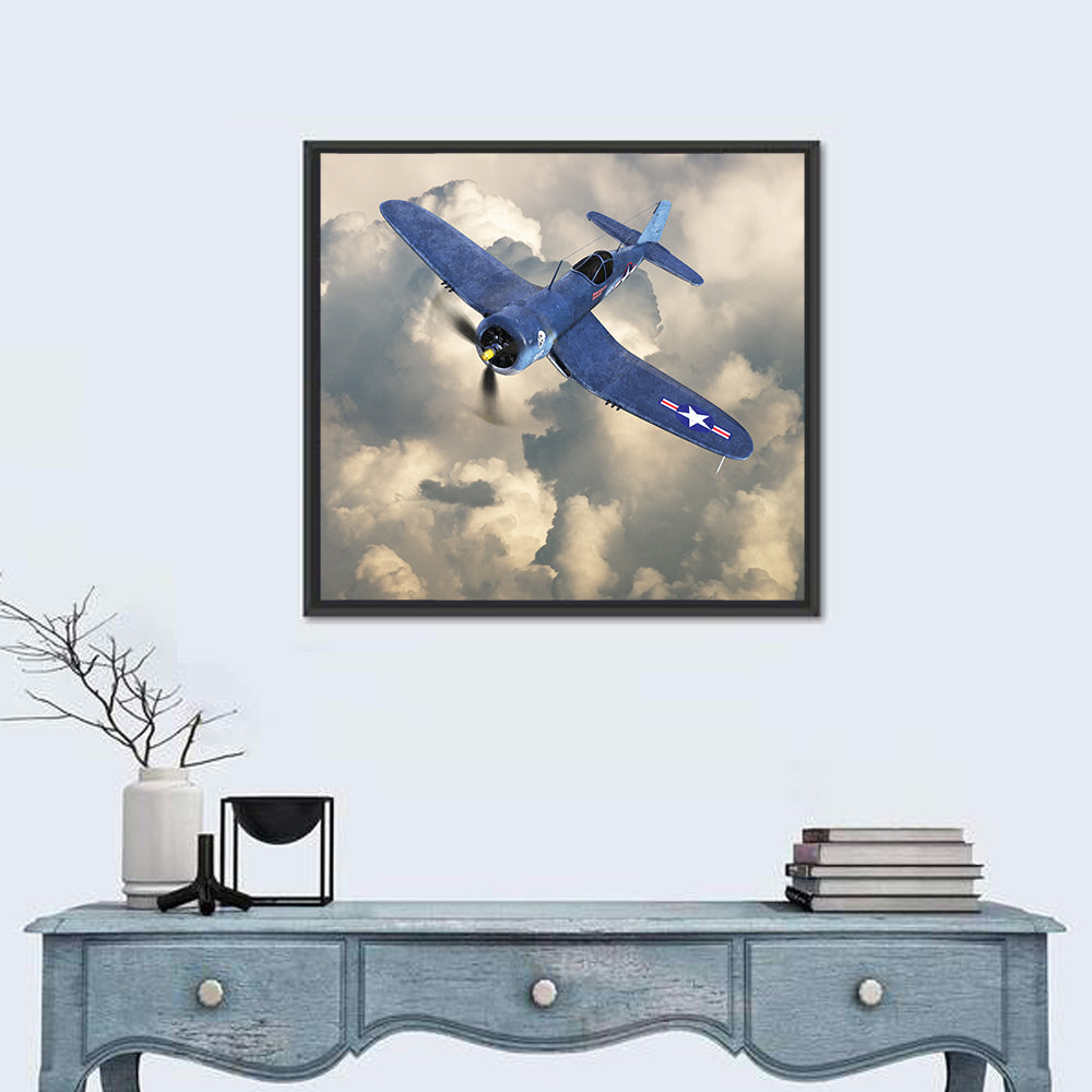 Wwii Fighter Plane Over Clouds Wall Art