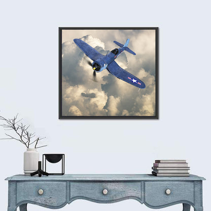 Wwii Fighter Plane Over Clouds Wall Art