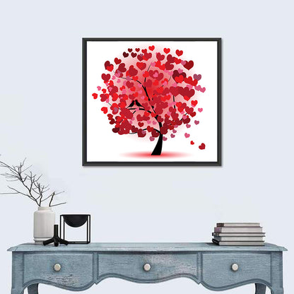 Heart Tree with Kissing Birds Wall Art