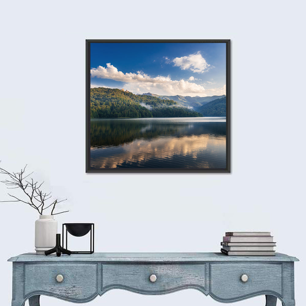 Golden Mist Mountain Lake Wall Art