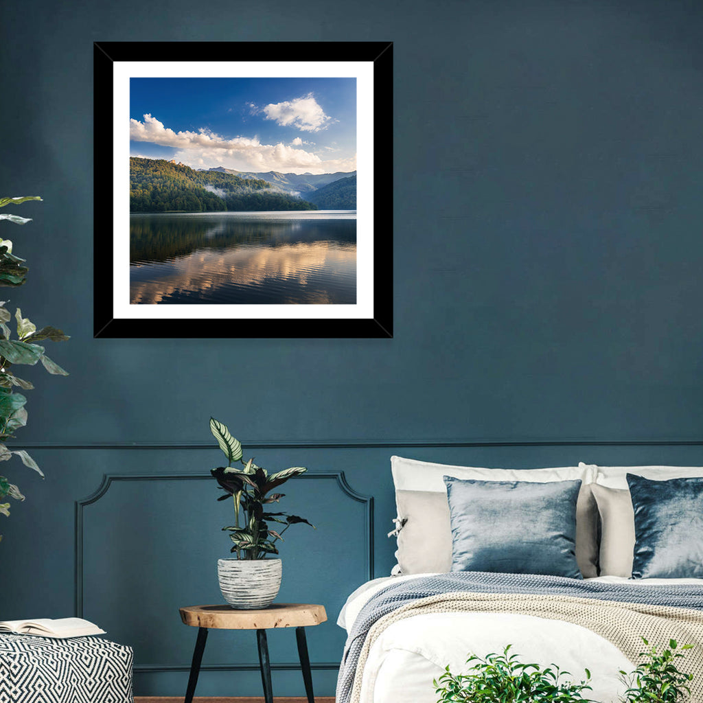 Golden Mist Mountain Lake Wall Art