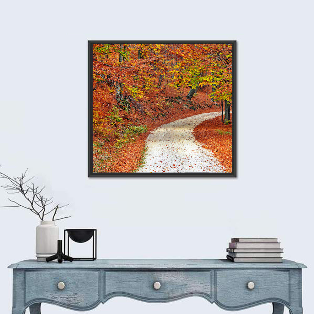Misty Gravel Path Through Autumn Trees Wall Art