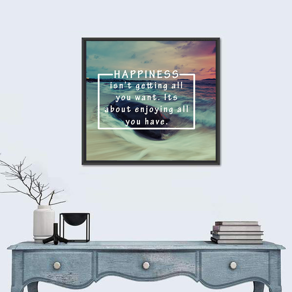 Happiness Quote on Sunset Beach Wall Art