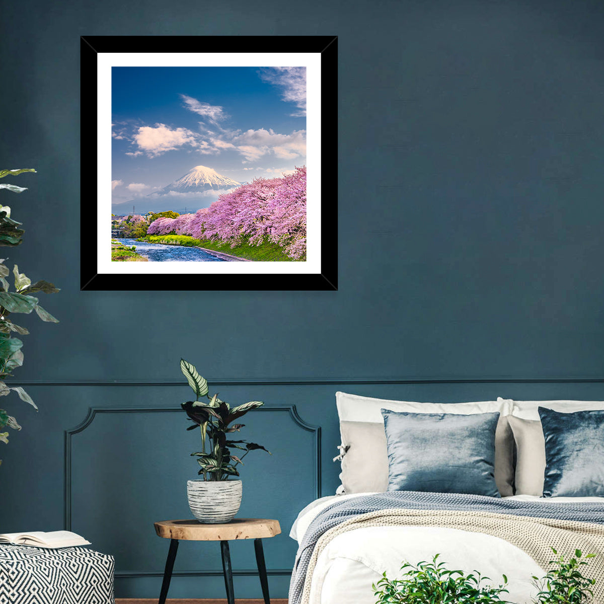 Mount Fuji Cherry Blossoms Wall Art in a room, square