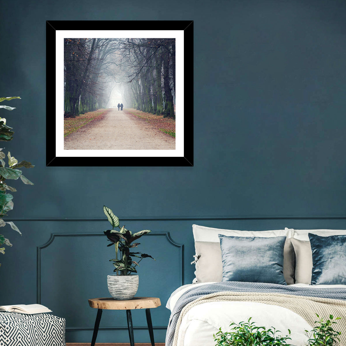 Foggy Tree Lined Walkway in Autumn Wall Art