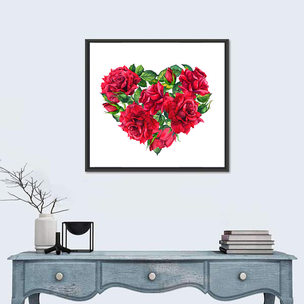 Watercolor Rose Heart Wall Art