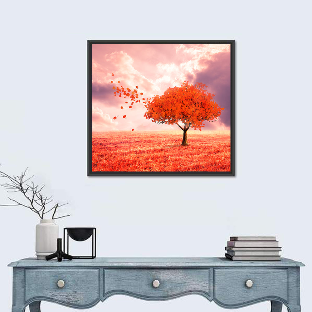 Windblown Red Autumn Tree Wall Art