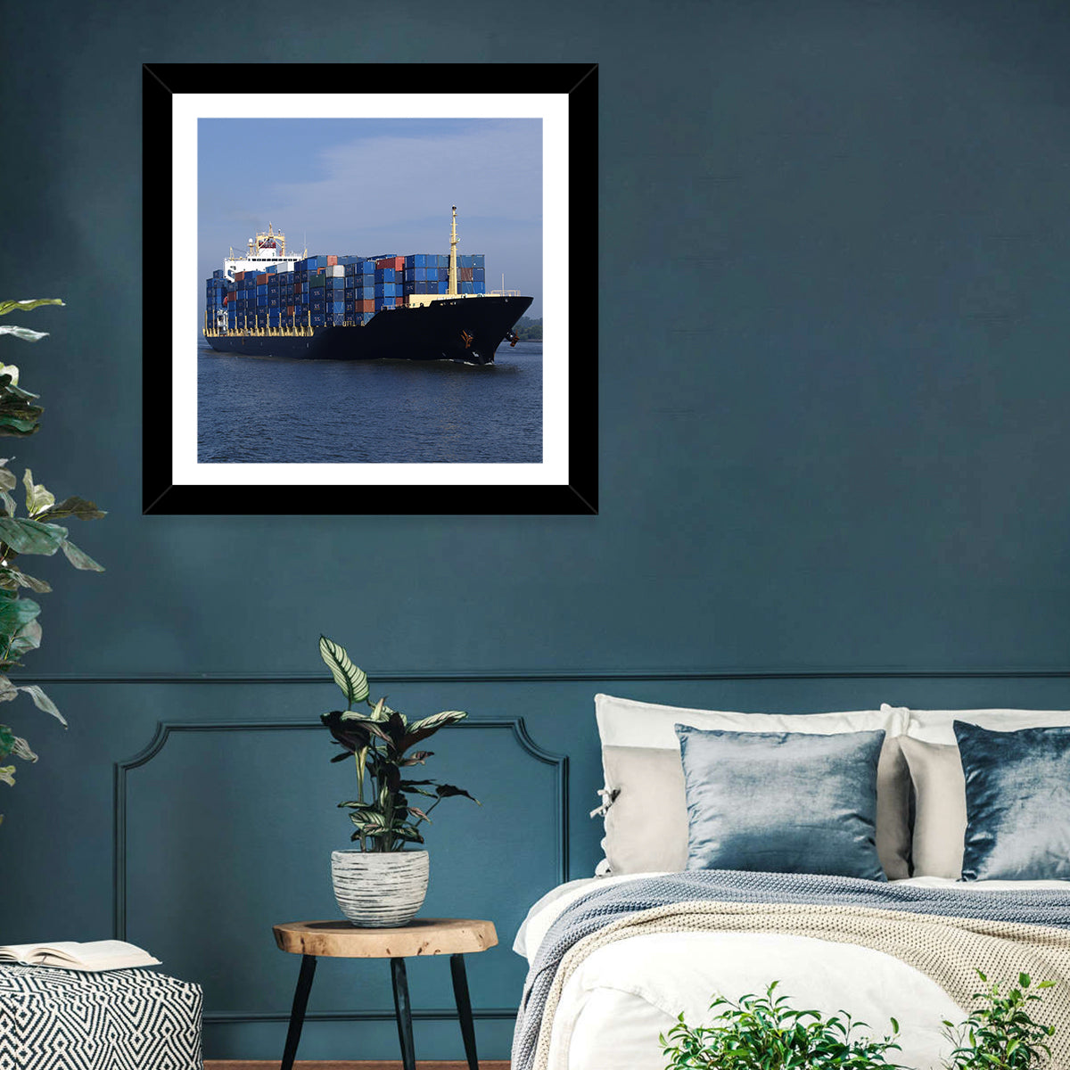 Container Ship in Motion Wall Art in a room, square