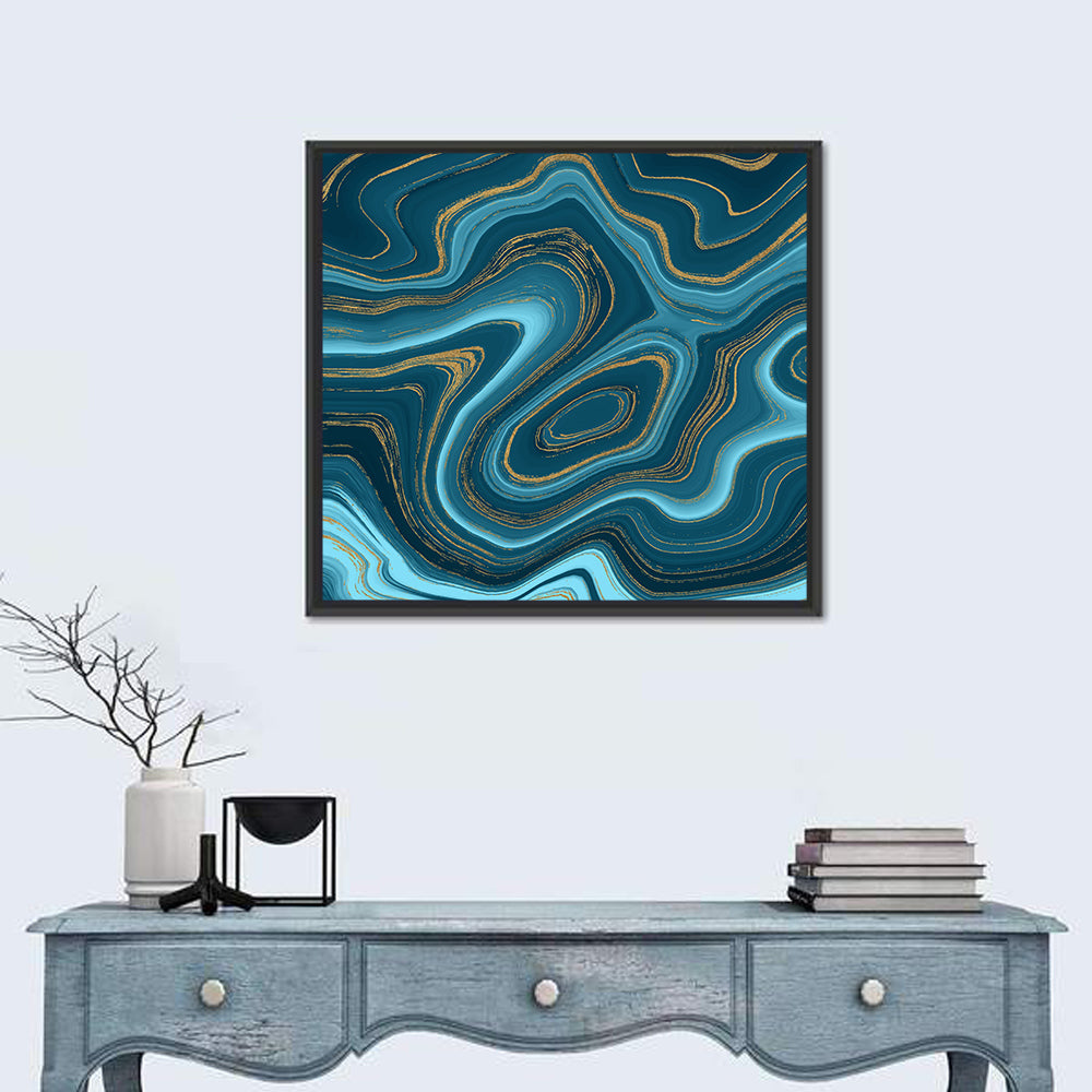 Navy Teal Marble Abstract Wall Art