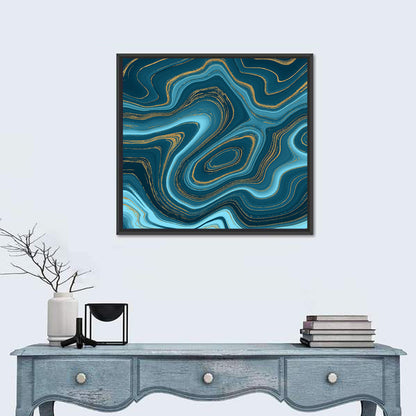 Navy Teal Marble Abstract Wall Art