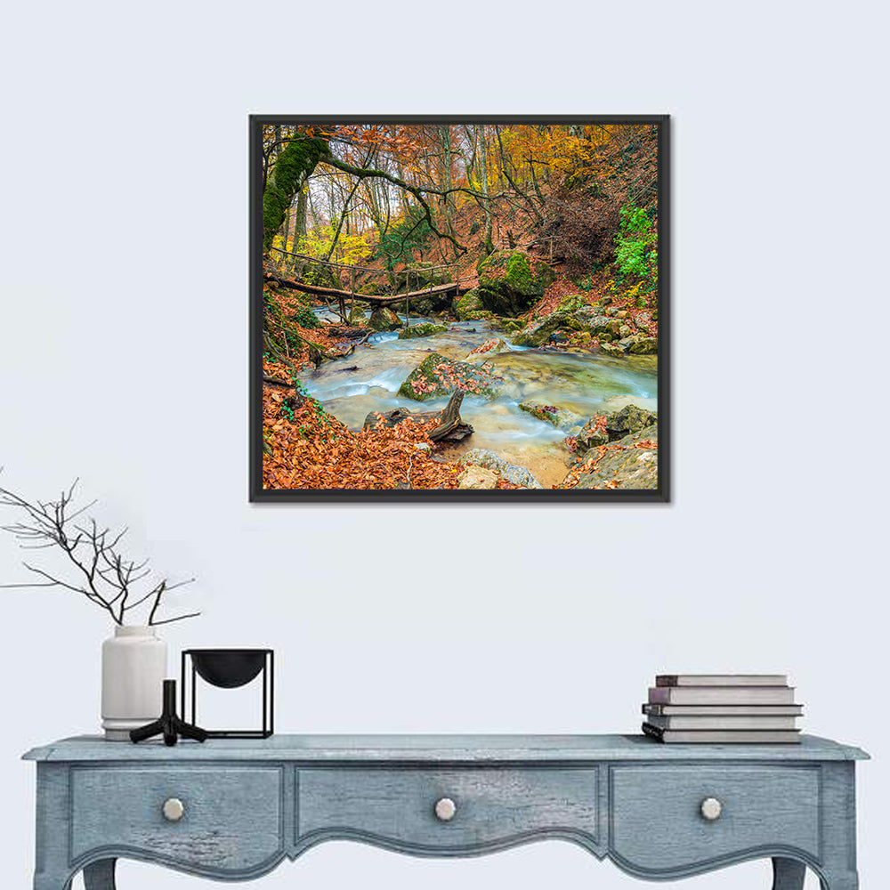 Mossy Footbridge in Autumn Forest Wall Art