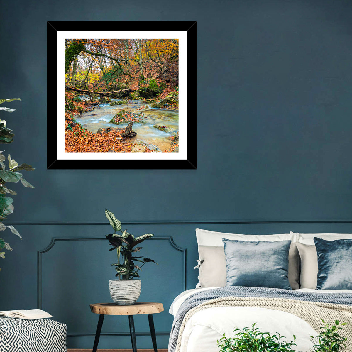 Mossy Footbridge in Autumn Forest Wall Art