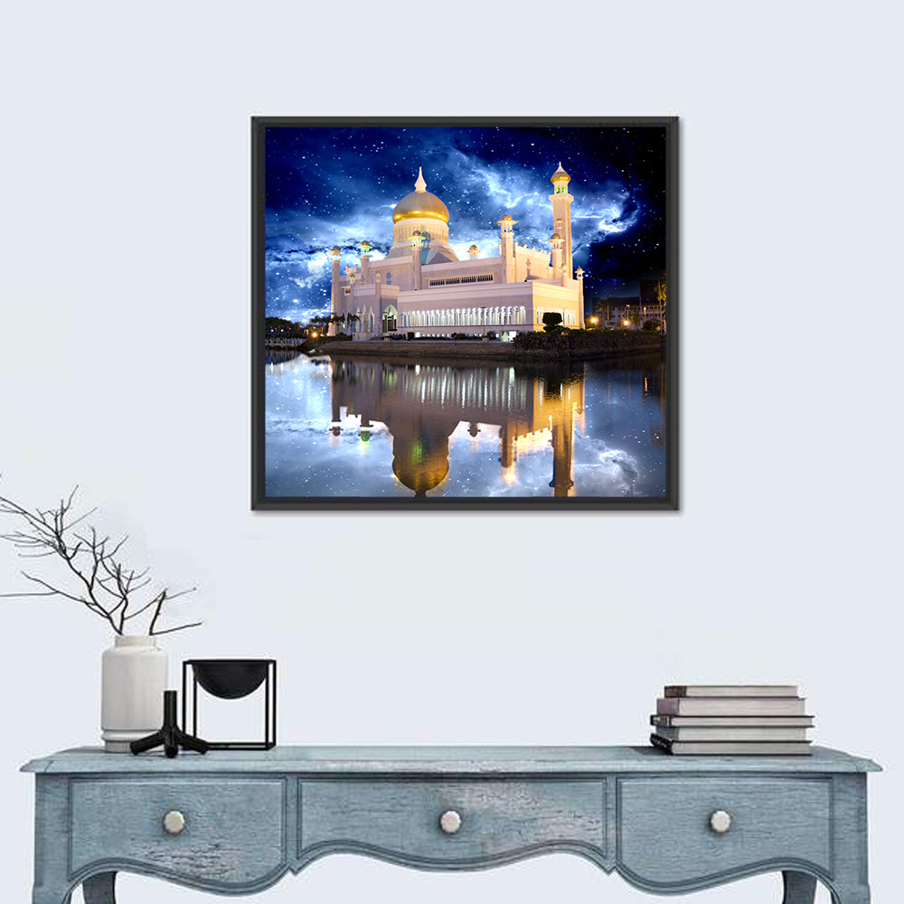 Omar Ali Saifuddien Mosque at Night Wall Art
