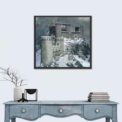 Snowy Medieval Castle Illustration Wall Art