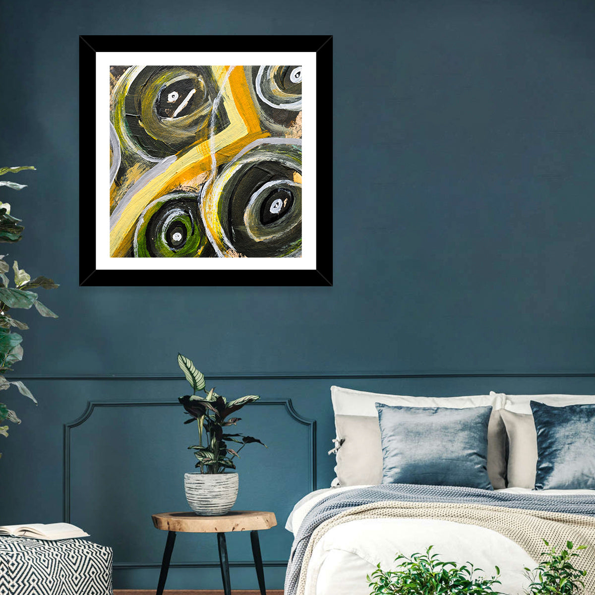 Impasto Swirl Circles in Yellow and Black Wall Art