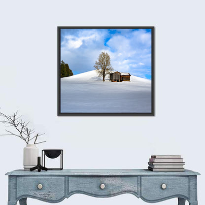 Rustic Barn on a Snowy Hill Wall Art