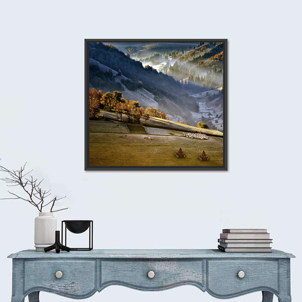 Mountain Village in Morning Mist Wall Art