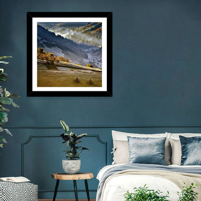 Mountain Village in Morning Mist Wall Art