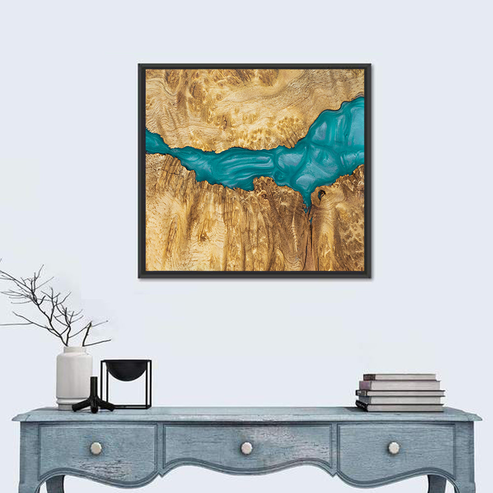 Burled Wood River with Teal Resin Wall Art