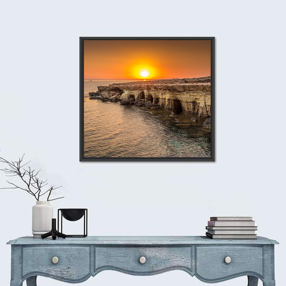 Sunset Over Sea Caves Wall Art