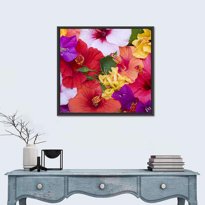 Tropical Bougainvillea and Hibiscus Bloom Wall Art