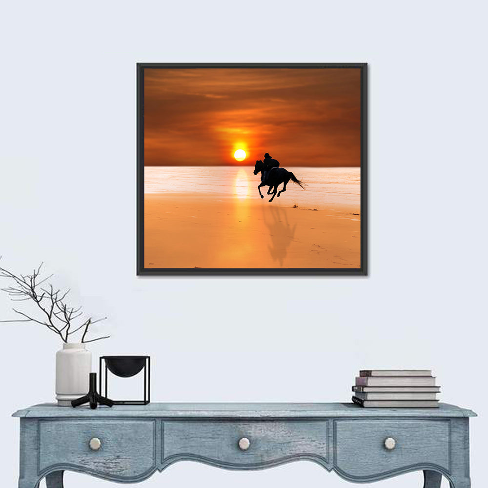 Horse and Rider at Sunset Wall Art