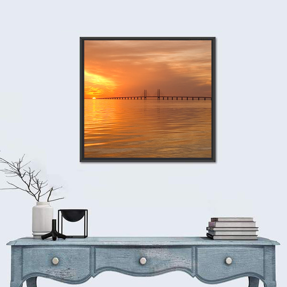 Øresund Bridge in Golden Light Wall Art