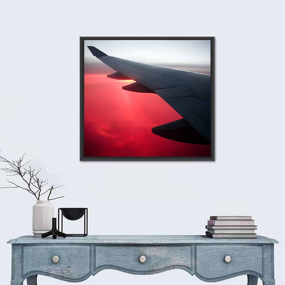 Angled Airplane Wing at Sunset Wall Art