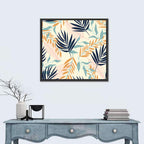 Cream and Navy Summer Leaves Pattern Wall Art