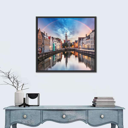 Bruges Twilight Rainbow Over Spiegelrei Canal Wall Art