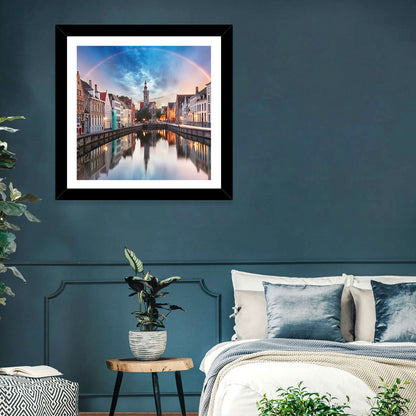 Bruges Twilight Rainbow Over Spiegelrei Canal Wall Art