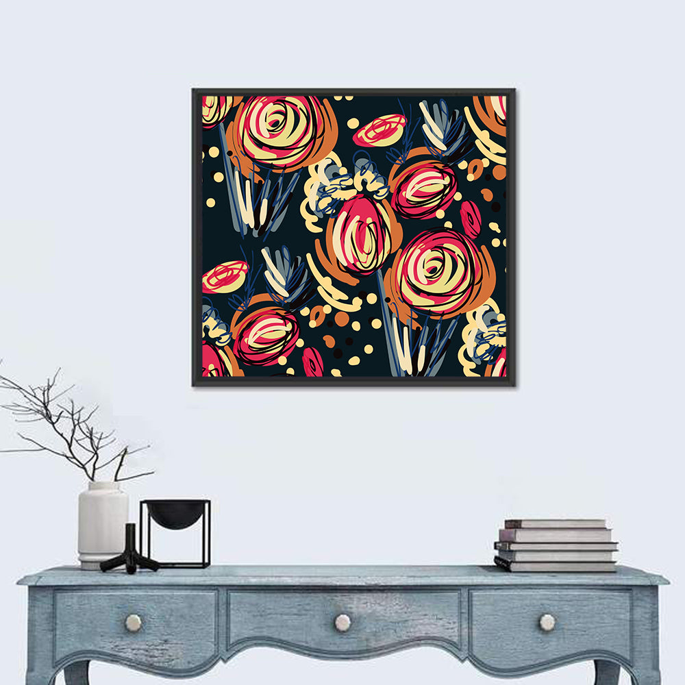 Colorful Scribbled Floral Pattern Wall Art